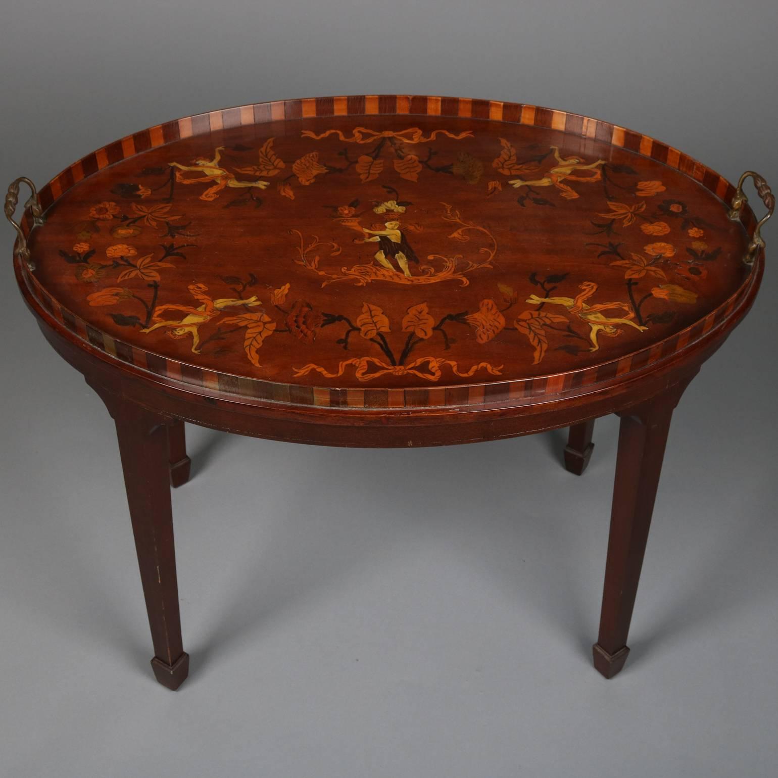 19th Century Antique Adam Style Neoclassical Inlaid Mahogany with Bone Tea Table
