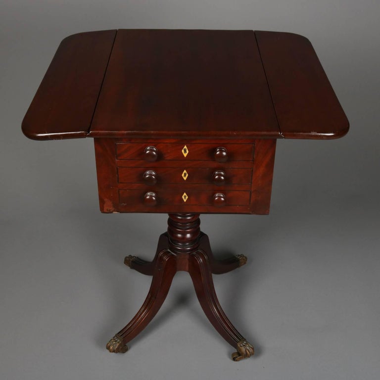 Antique Inlaid Flame Mahogany with Bone Duncan Phyfe School Sewing Stand at 1stDibs antique