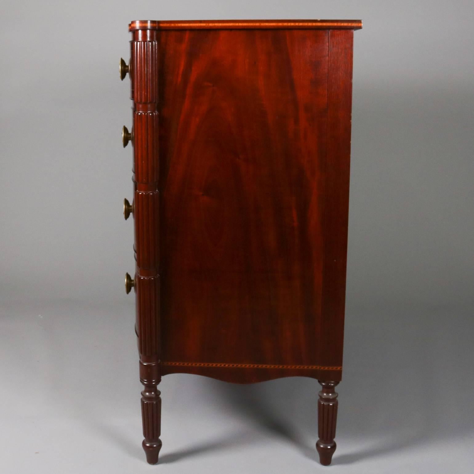 English Sheraton Inlaid & Ebonized Flame Mahogany & Burl Four-Drawer Chest In Good Condition In Big Flats, NY