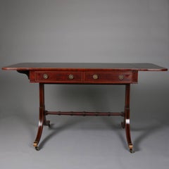 Antique English Inlaid Flame Mahogany Duncan Phyfe School Server, 19th Century