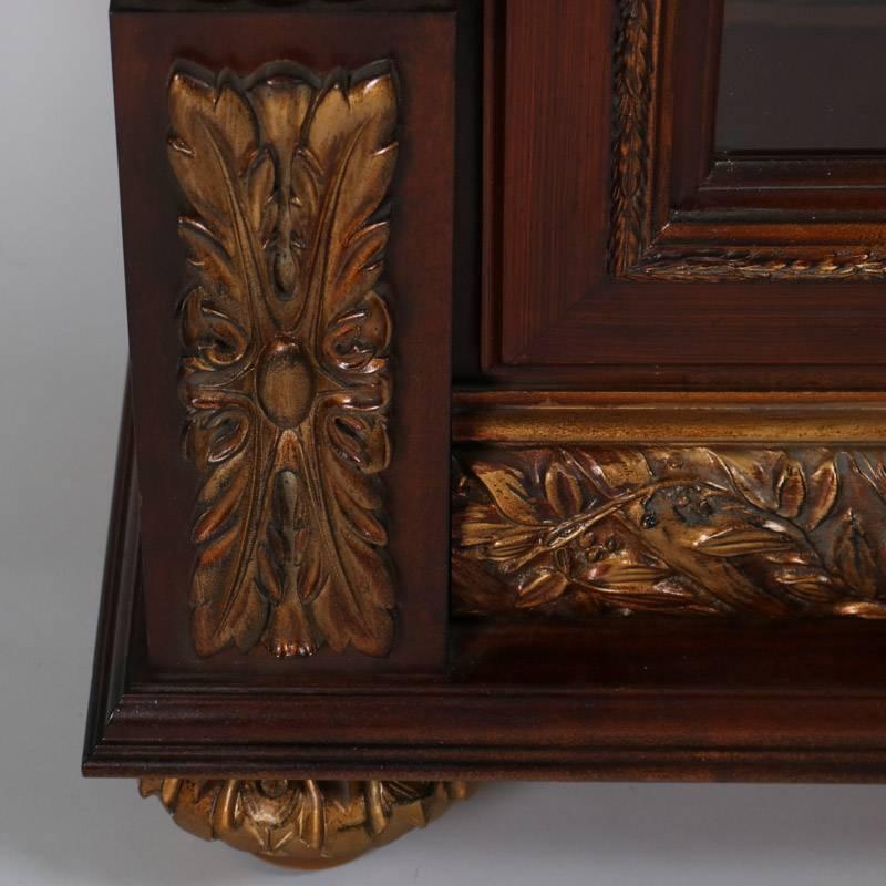 Pair of Carved Mahogany Lighted Mirror Back Curio Cabinets, 20th Century 1