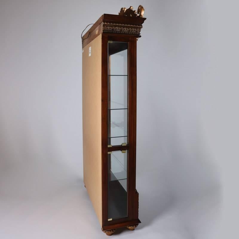 Pair of Carved Mahogany Lighted Mirror Back Curio Cabinets, 20th Century In Good Condition In Big Flats, NY