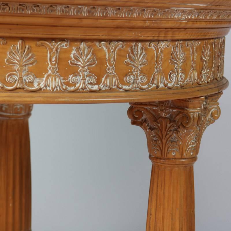 Greco Roman Classical White Washed Corinthian Column Glass Top Dining Table, 20th Century