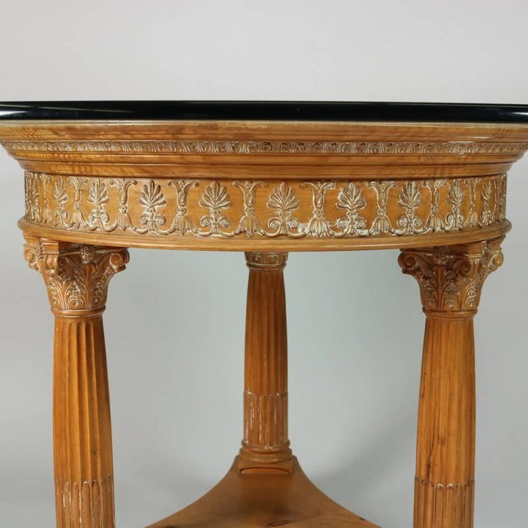 Classical White Washed Corinthian Column Glass Top Dining Table, 20th