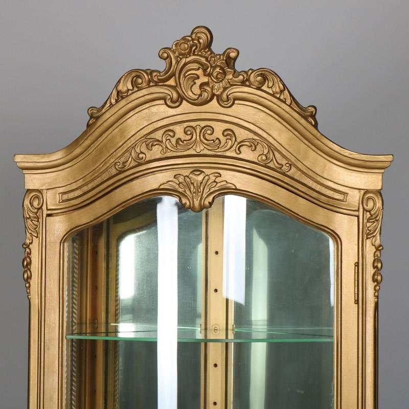 Glass French Louis XVI Giltwood and Mirror Back Petite Corner Vitrine