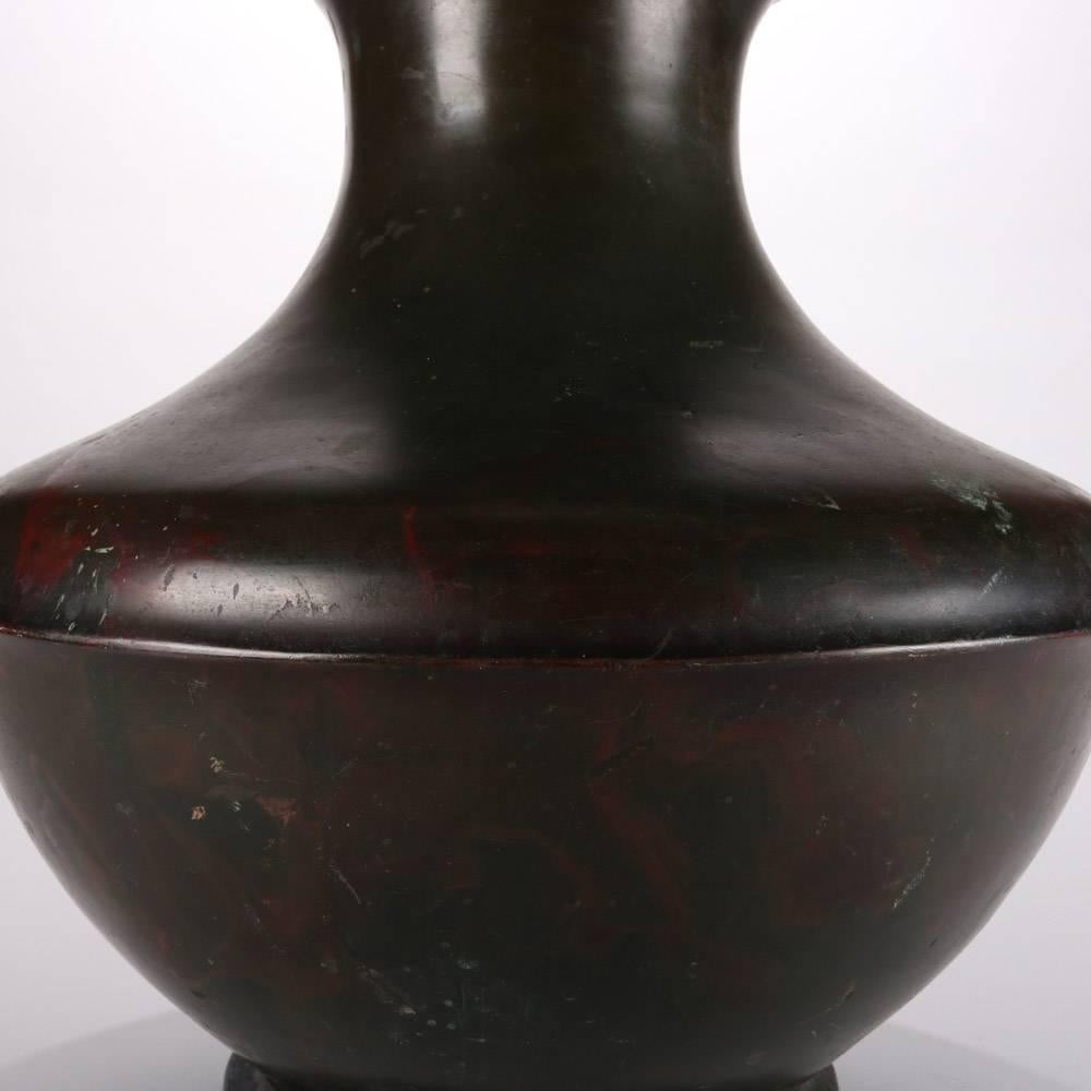 Oversize Antique Japanese Meiji Bronze Floor Vase, Greek Key Pattern 1