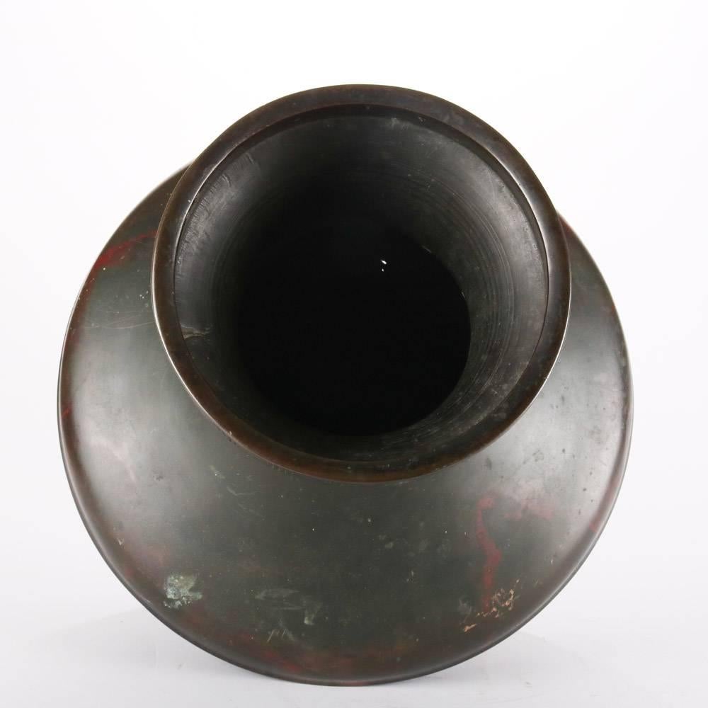 Oversize Antique Japanese Meiji Bronze Floor Vase, Greek Key Pattern In Good Condition In Big Flats, NY