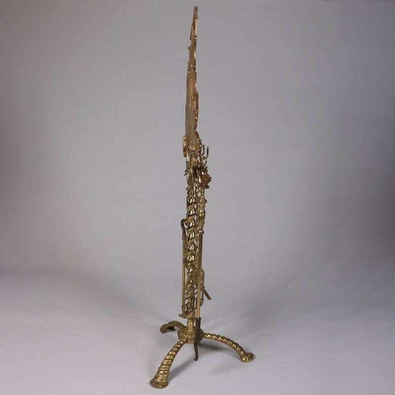 Antique Brass Nautical Tall Mast Clipper Ship Fireplace Tool Set, 20th