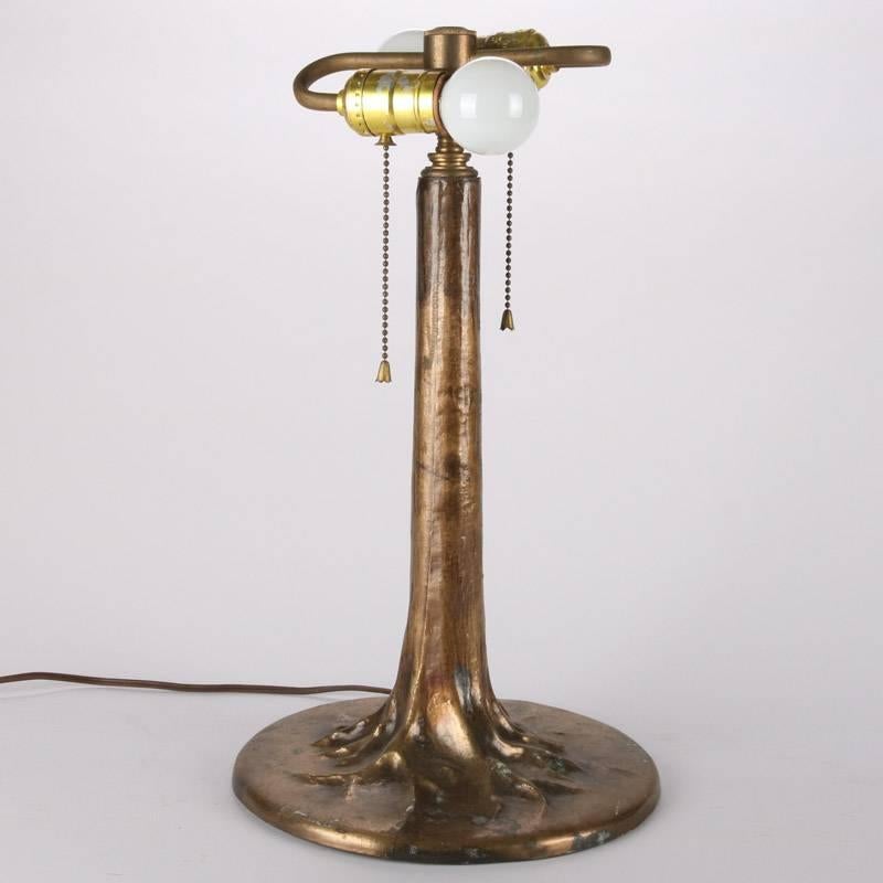 Antique Art Nouveau Slag Glass and Gilt Bronze Lamp by Charles Parker In Good Condition In Big Flats, NY