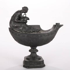 Antique Wedgwood Black Basalt Figural Vestal Oil Lamp Urn, 19th Century