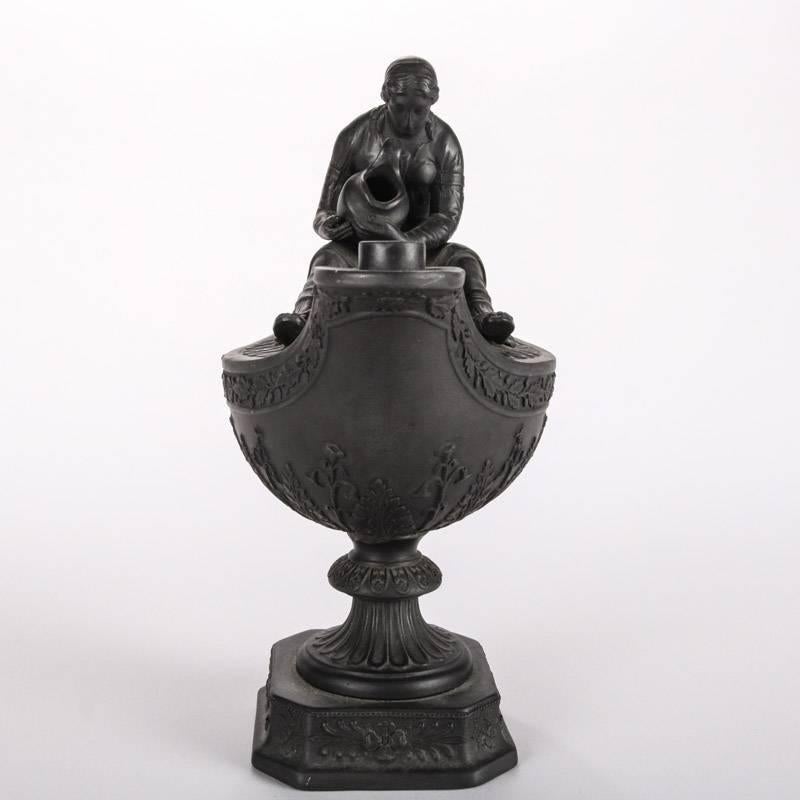 Antique Wedgwood Black Basalt Figural Vestal Oil Lamp Urn, 19th Century In Good Condition In Big Flats, NY