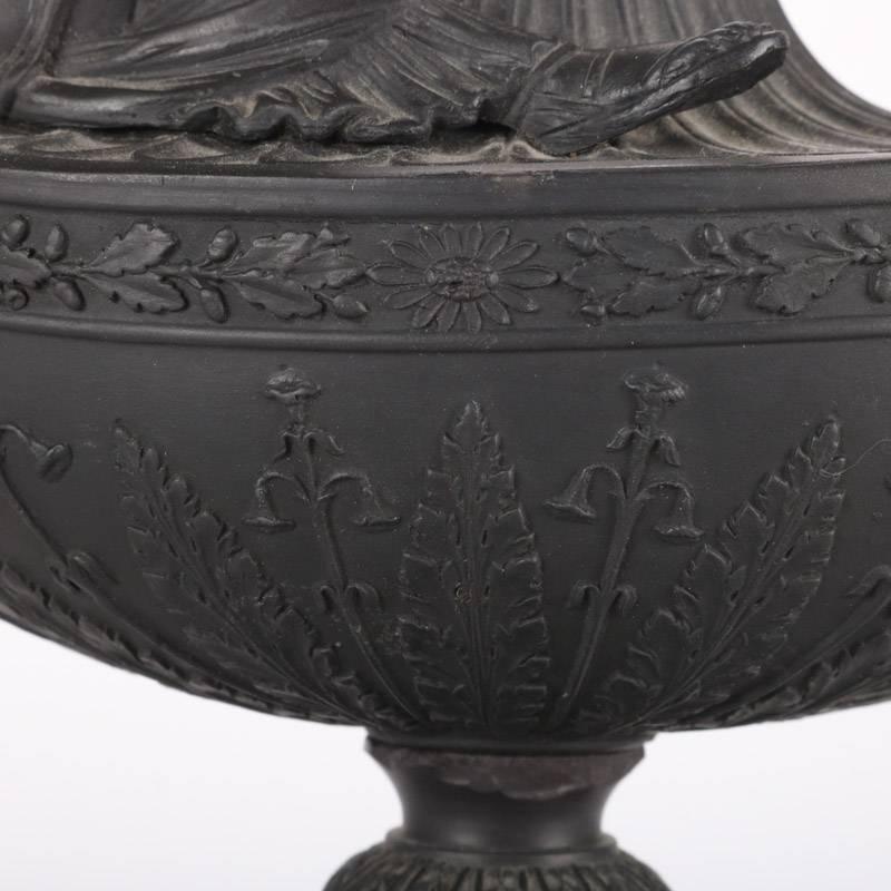 Antique Wedgwood Black Basalt Figural Vestal Oil Lamp Urn, 19th Century 1