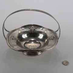 Antique Etched and Reticulated Sterling Silver Basket, 9.65toz, 19th Century