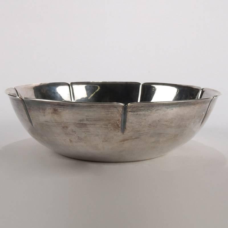 20th Century Antique Arts & Crafts Hand-Hammered Sterling Silver Bowl by J. Hewes