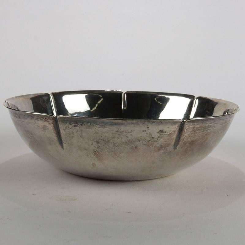 American Antique Arts & Crafts Hand-Hammered Sterling Silver Bowl by J. Hewes