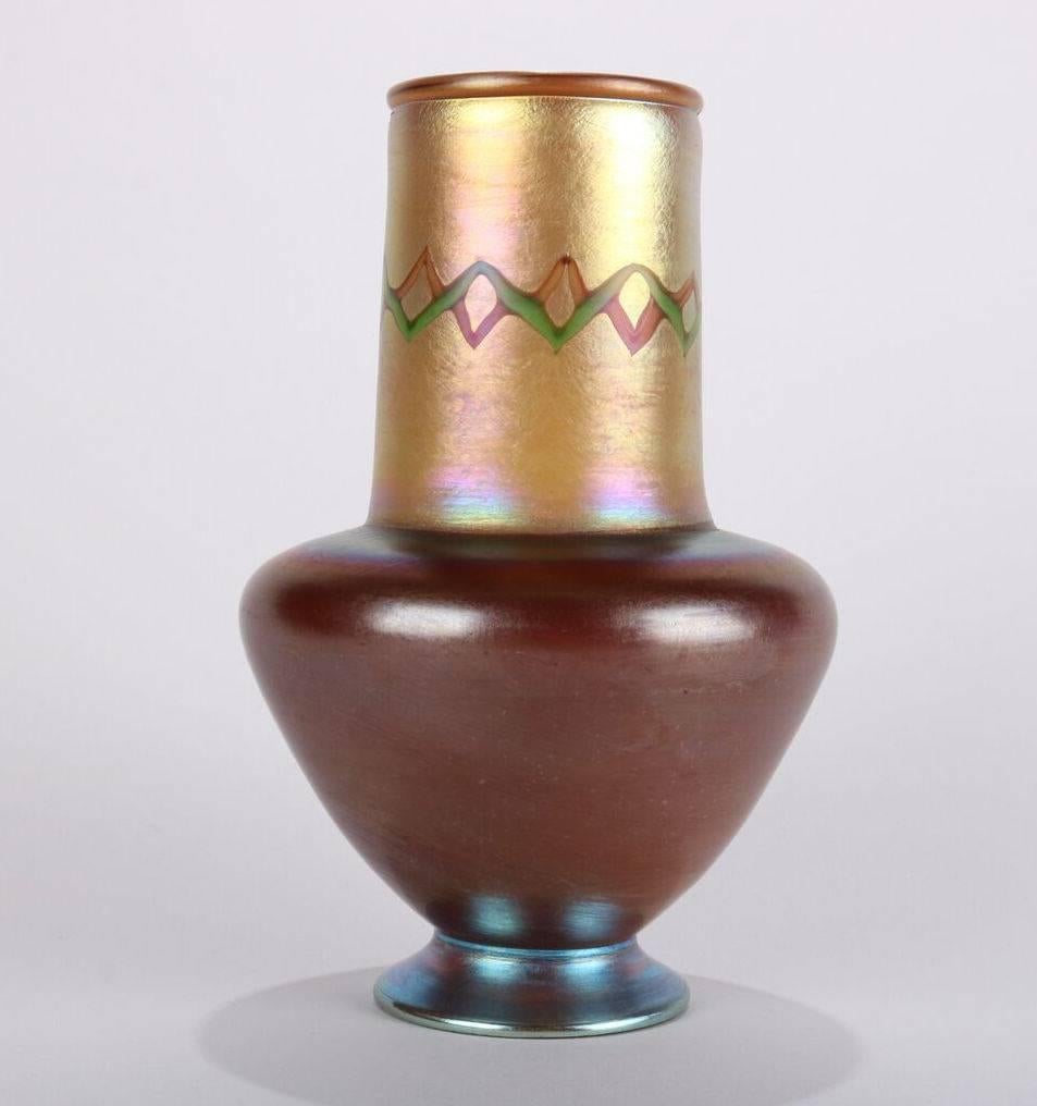 Hand-Crafted Antique & Rare Tiffany Favrile Art Glass Tel-el-Amarna Art Glass Vase, Signed