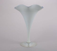 Antique & Fine Steuben Blue Aurene over Calcite Ruffled Rim Fluted Trumpet Vase