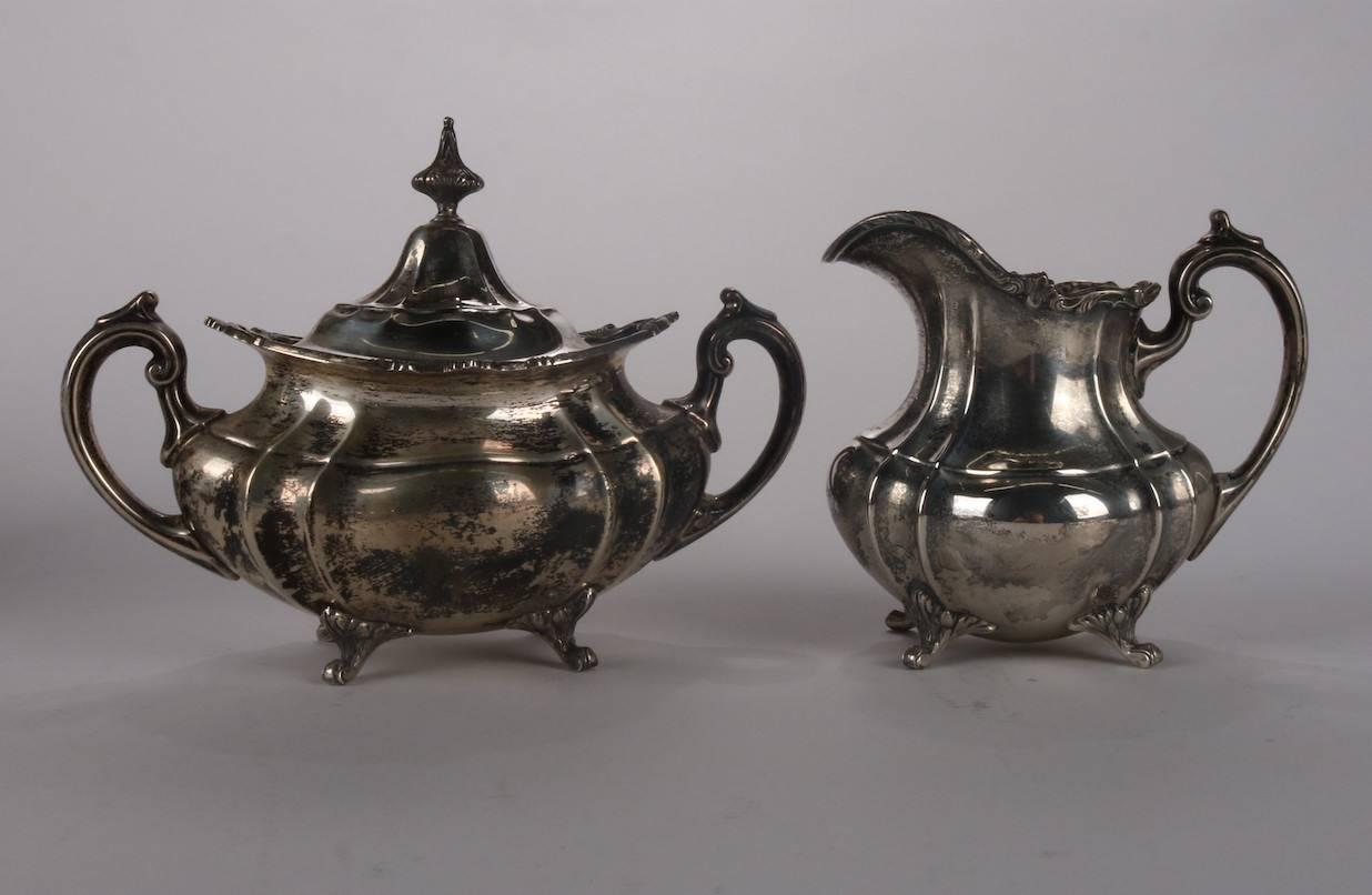 American Antique Sterling Silver Reed and Barton Hampton Court Five-Piece Tea Set