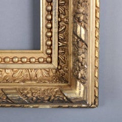 Antique Carved Foliate and Beaded Giltwood Frame, 19th Century