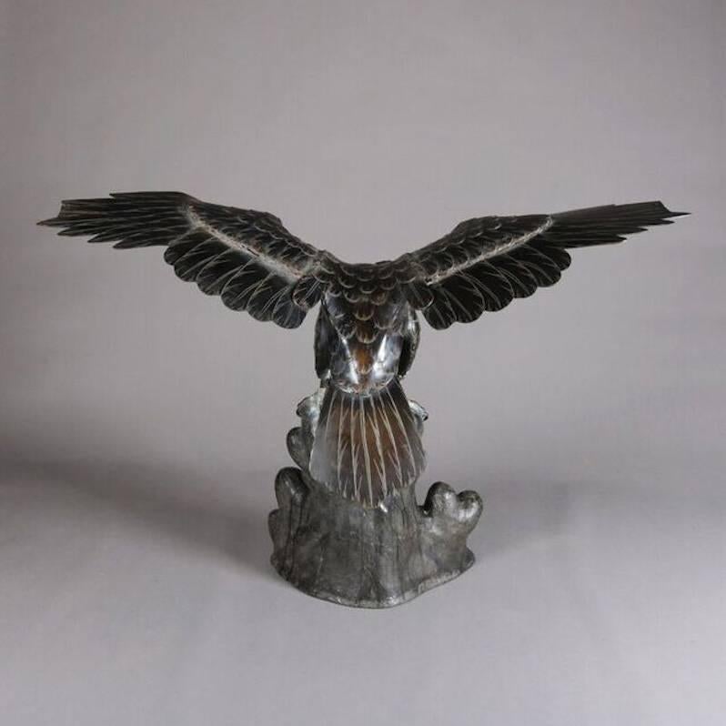 20th Century Massive Antique Bronze Figural Sculpture, Golden Eagle Taking Flight