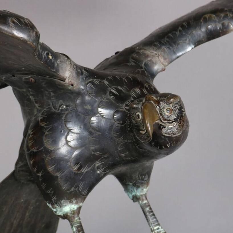 Cast Massive Antique Bronze Figural Sculpture, Golden Eagle Taking Flight