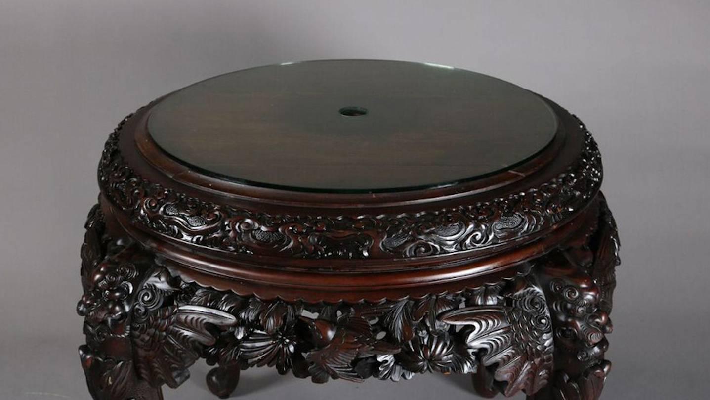 Antique Chinese Heavily Carved and Pierced Figural Hardwood Centre Table In Good Condition In Big Flats, NY