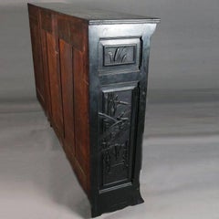 Antique Aesthetic Movement Chinese Ebonized and Carved Bookcase, Bronze Hardware