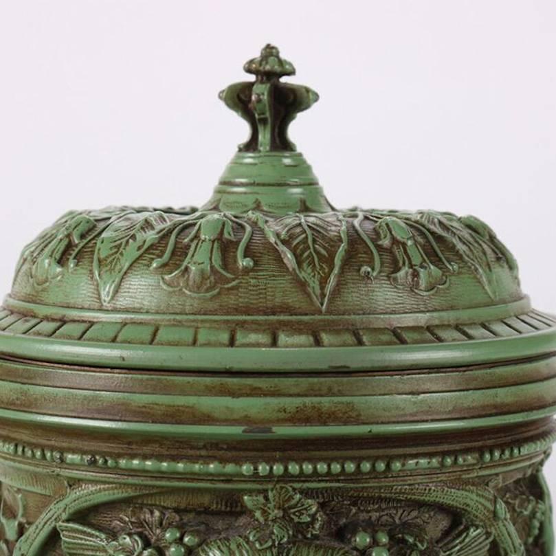 Antique Classical Verdigris Enameled White Metal Copper Lined Humidor 1