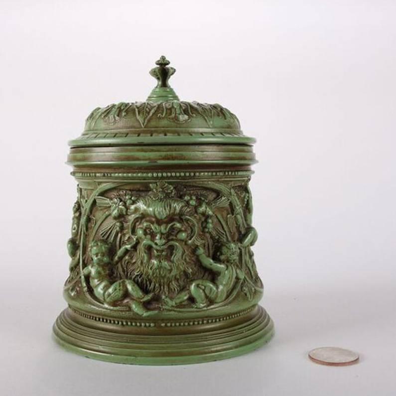 20th Century Antique Classical Verdigris Enameled White Metal Copper Lined Humidor