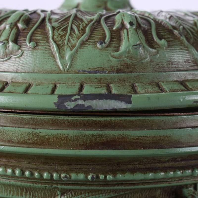Antique Classical Verdigris Enameled White Metal Copper Lined Humidor 2