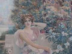 Art Nouveau Watercolor Painting of Portrait of Classical Woman by Robert Root