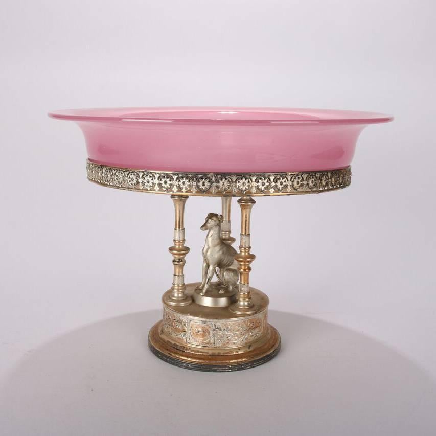 American Antique Stand Steuben Rosaline Bowl in Reed & Barton Silver Plate Whippet Stand