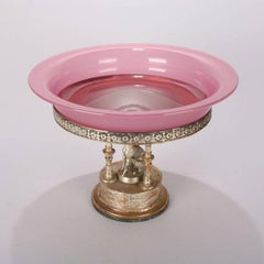 Antique Stand Steuben Rosaline Bowl in Reed & Barton Silver Plate Whippet Stand