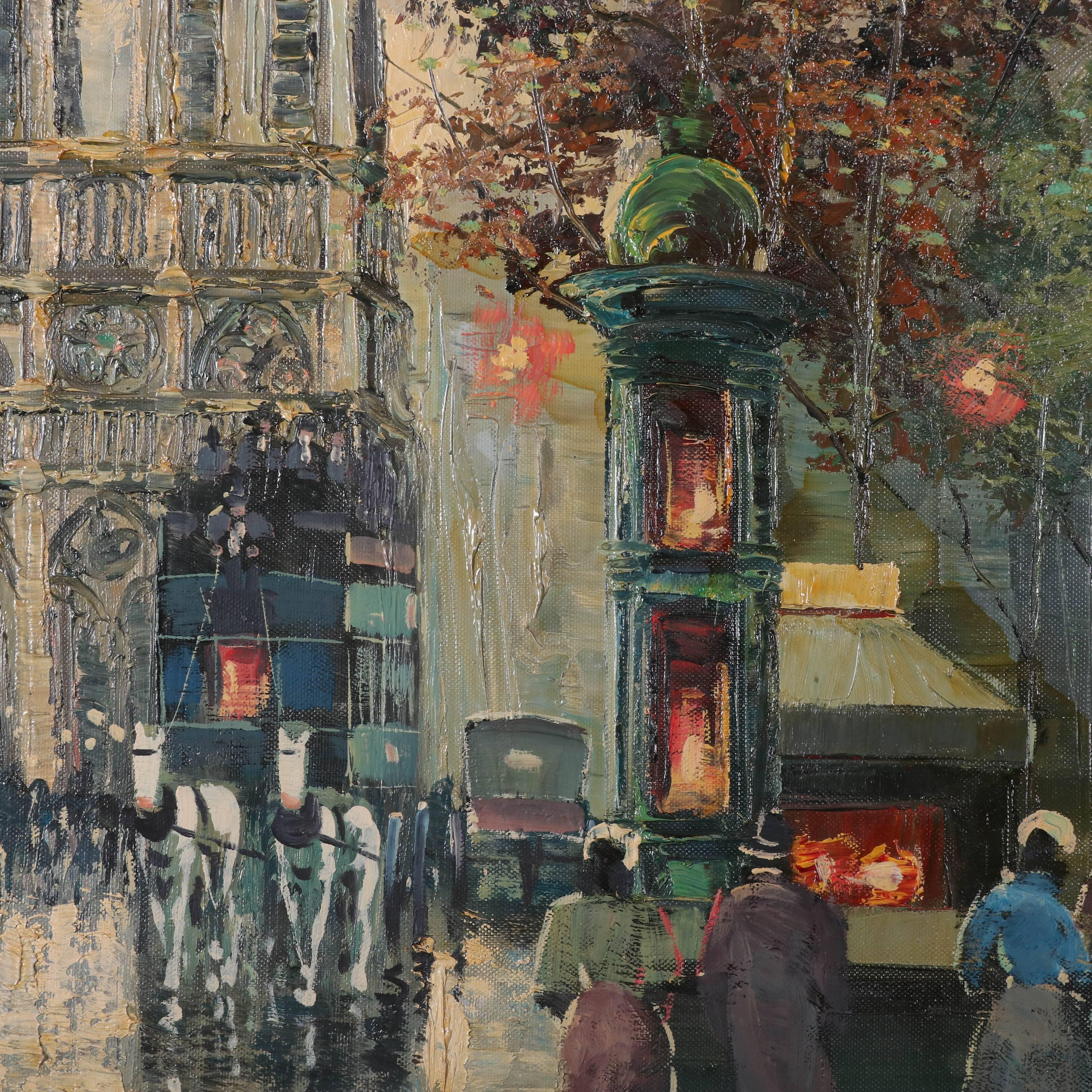 French Impressionist Oil on Canvas Cityscape Paris Street Scene by M Pastele In Good Condition In Big Flats, NY