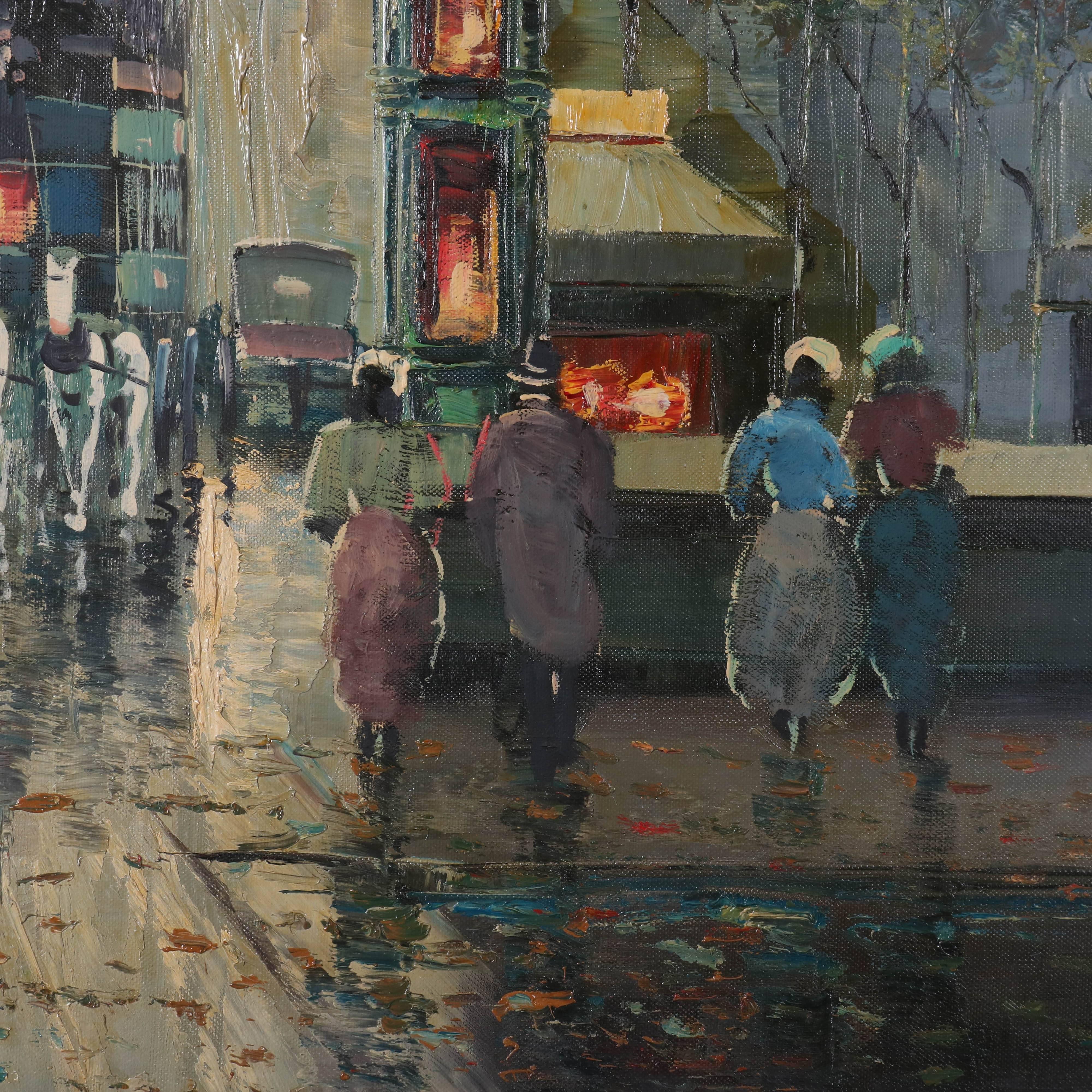 20th Century French Impressionist Oil on Canvas Cityscape Paris Street Scene by M Pastele