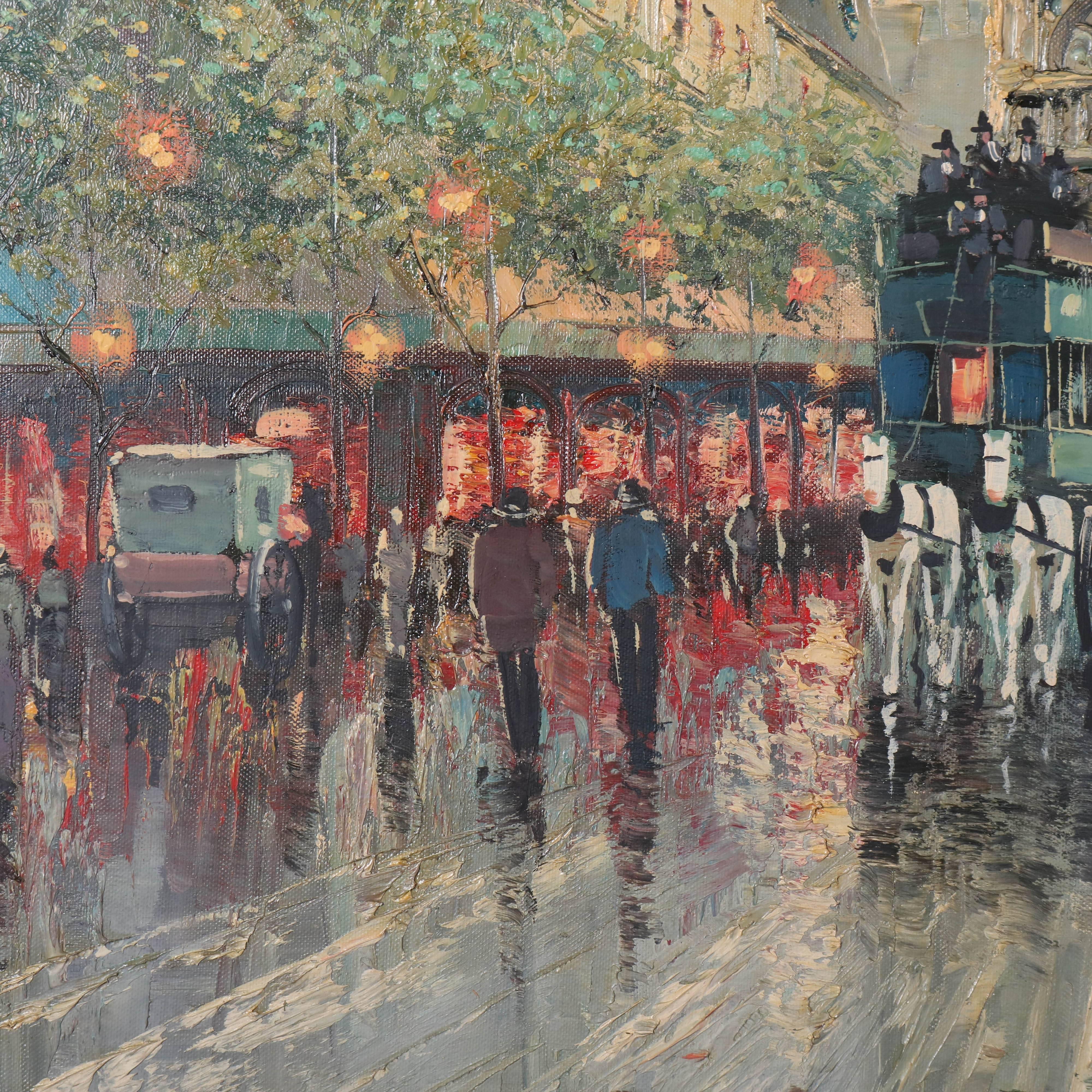 French Impressionist Oil on Canvas Cityscape Paris Street Scene by M Pastele 1