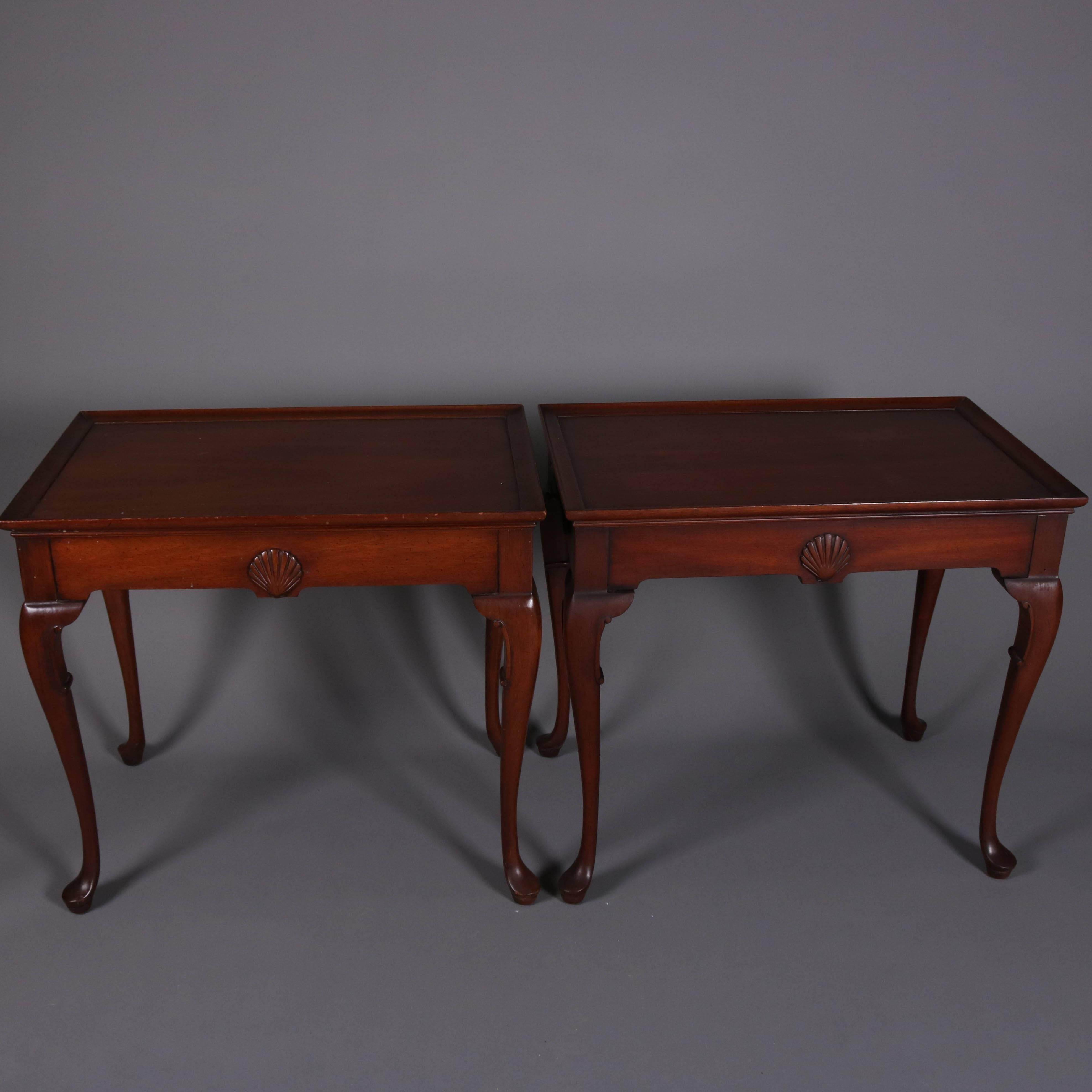 Pair of Queen Anne Style Kittinger School Mahogany Tea Tables with Candle Slides 1