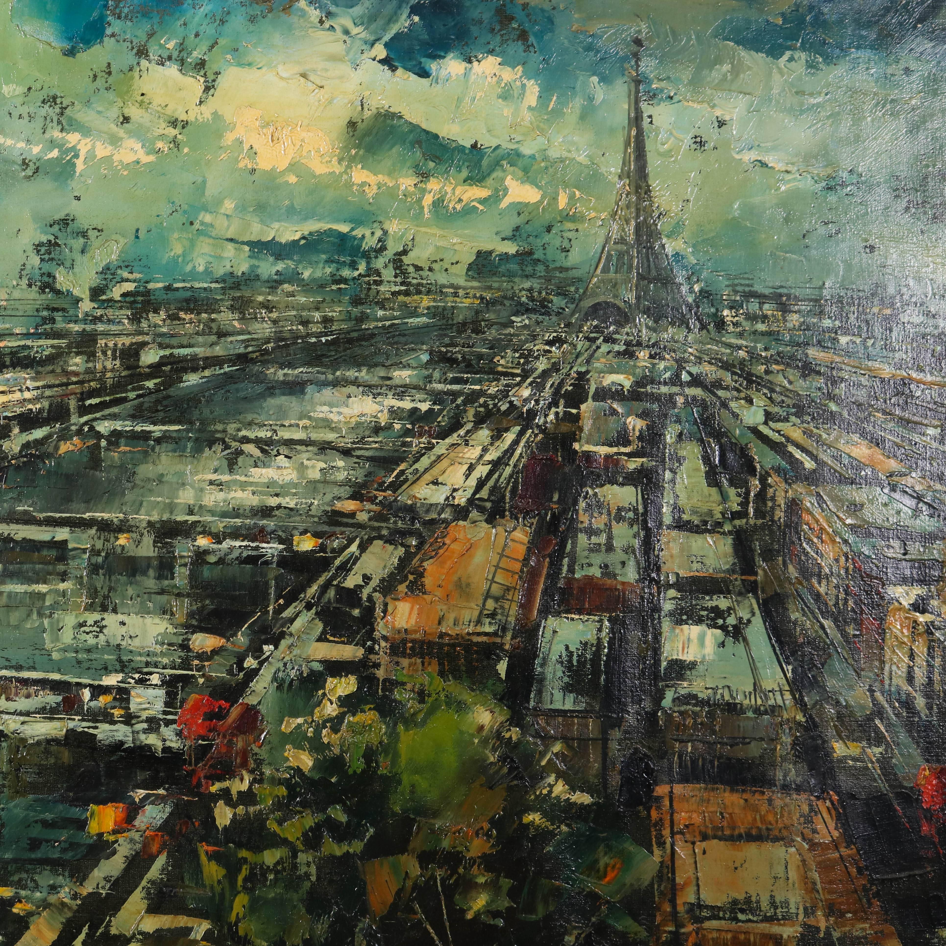 French Impressionist Oil on Canvas Cityscape of Eiffel Tower, Paris by Vincent 1