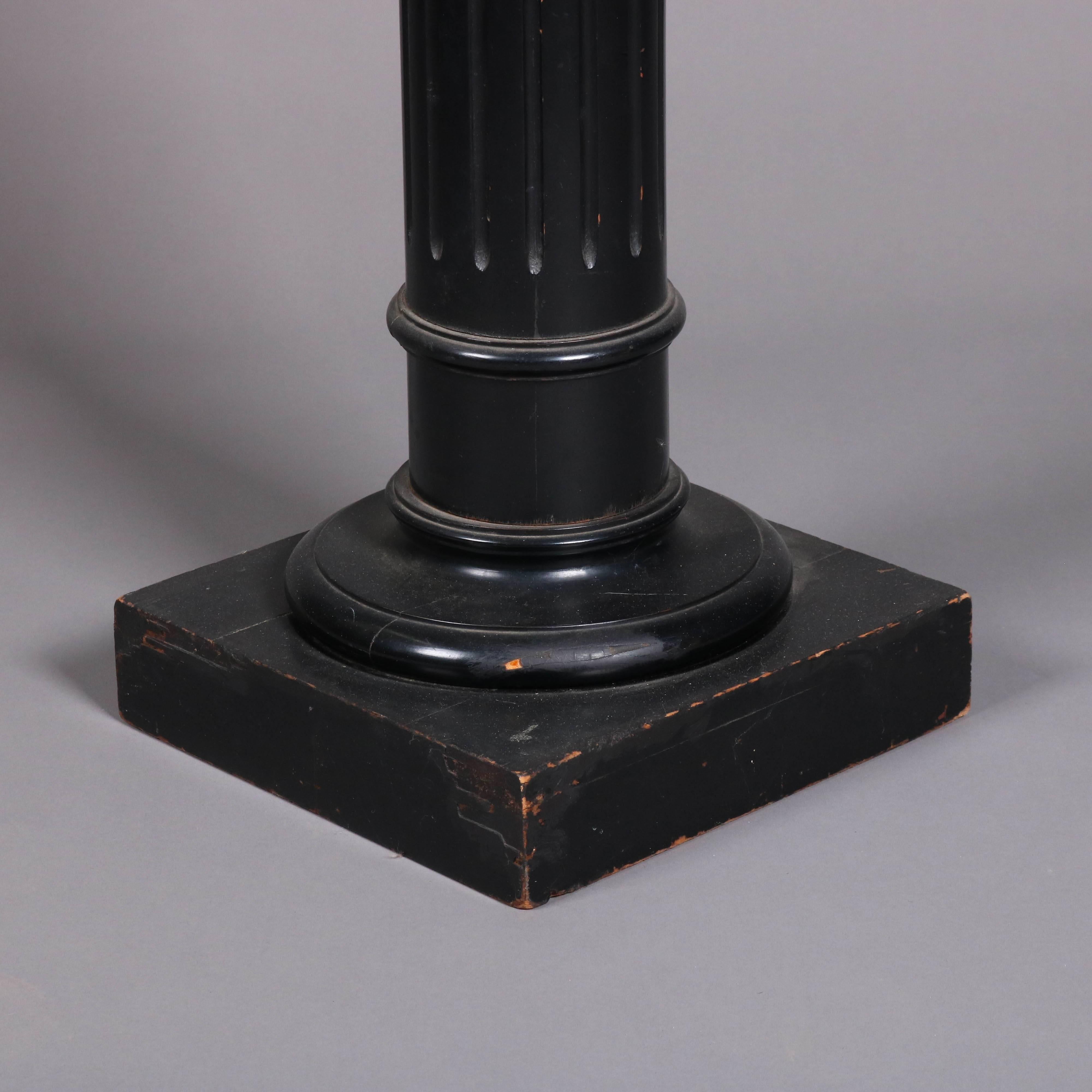 Antique Neoclassical Ebonized Corinthian Column Form Sculpture Display Stand In Good Condition In Big Flats, NY