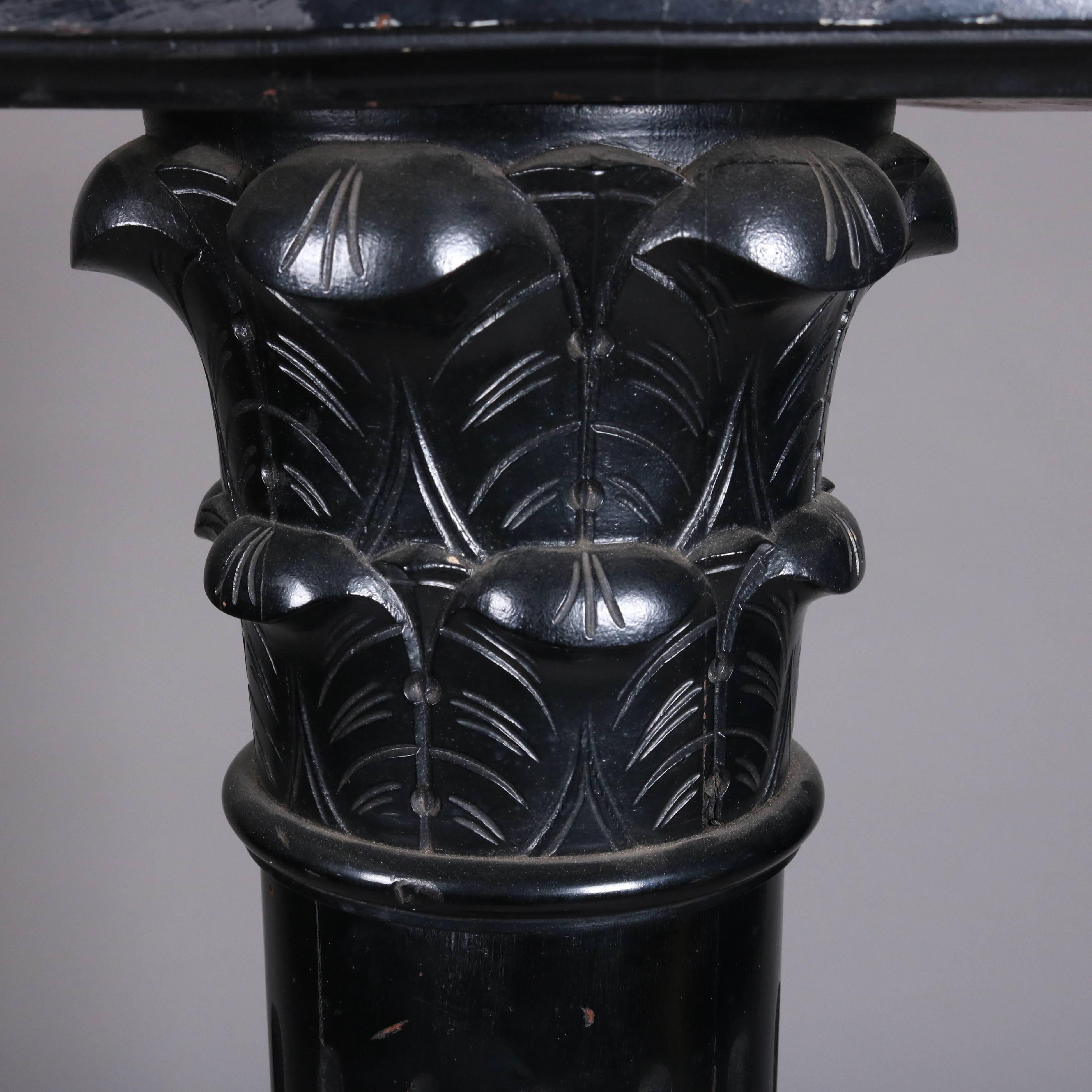 Carved Antique Neoclassical Ebonized Corinthian Column Form Sculpture Display Stand