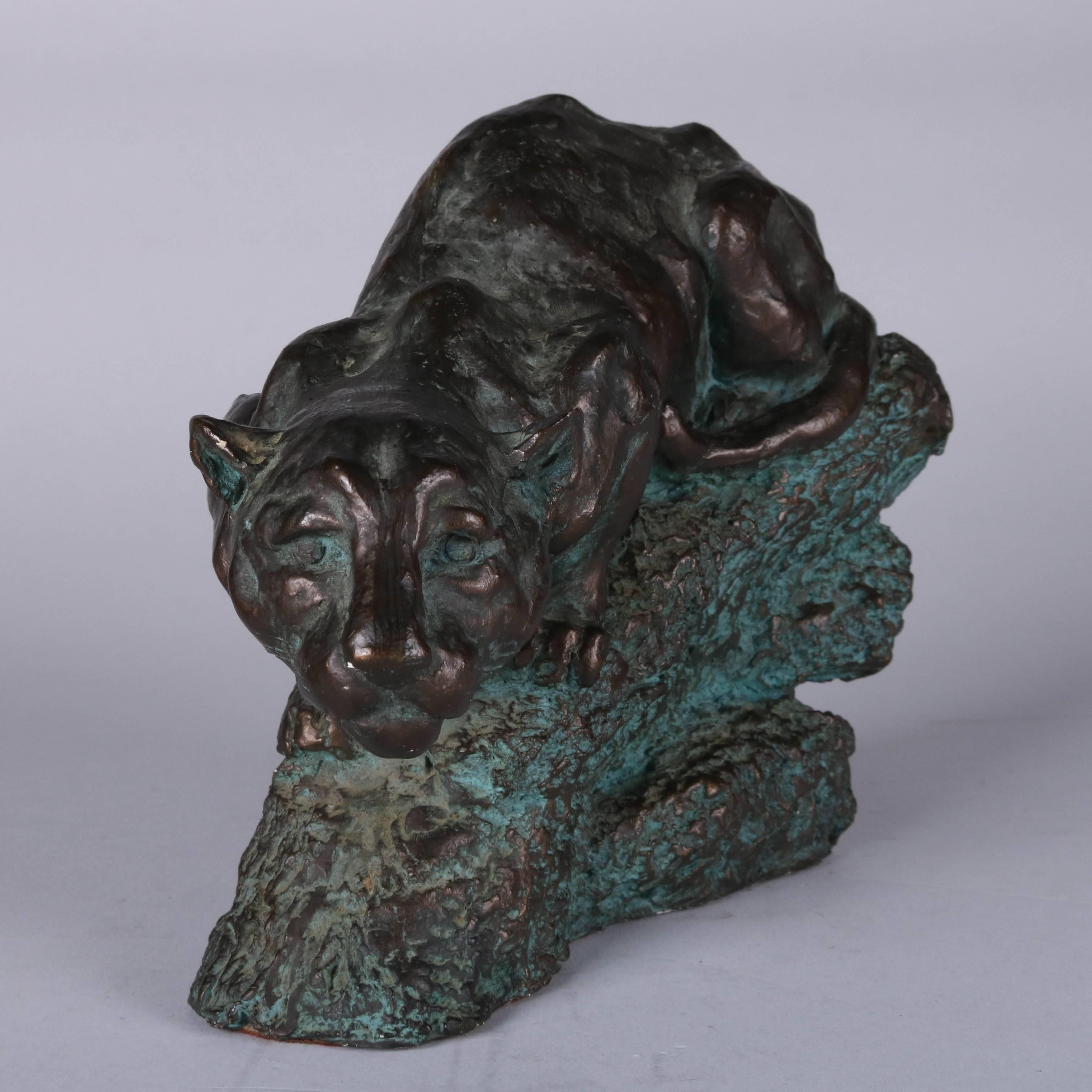 20th Century Bronzed Figural Sculpture of Stalking Cougar on the Hunt