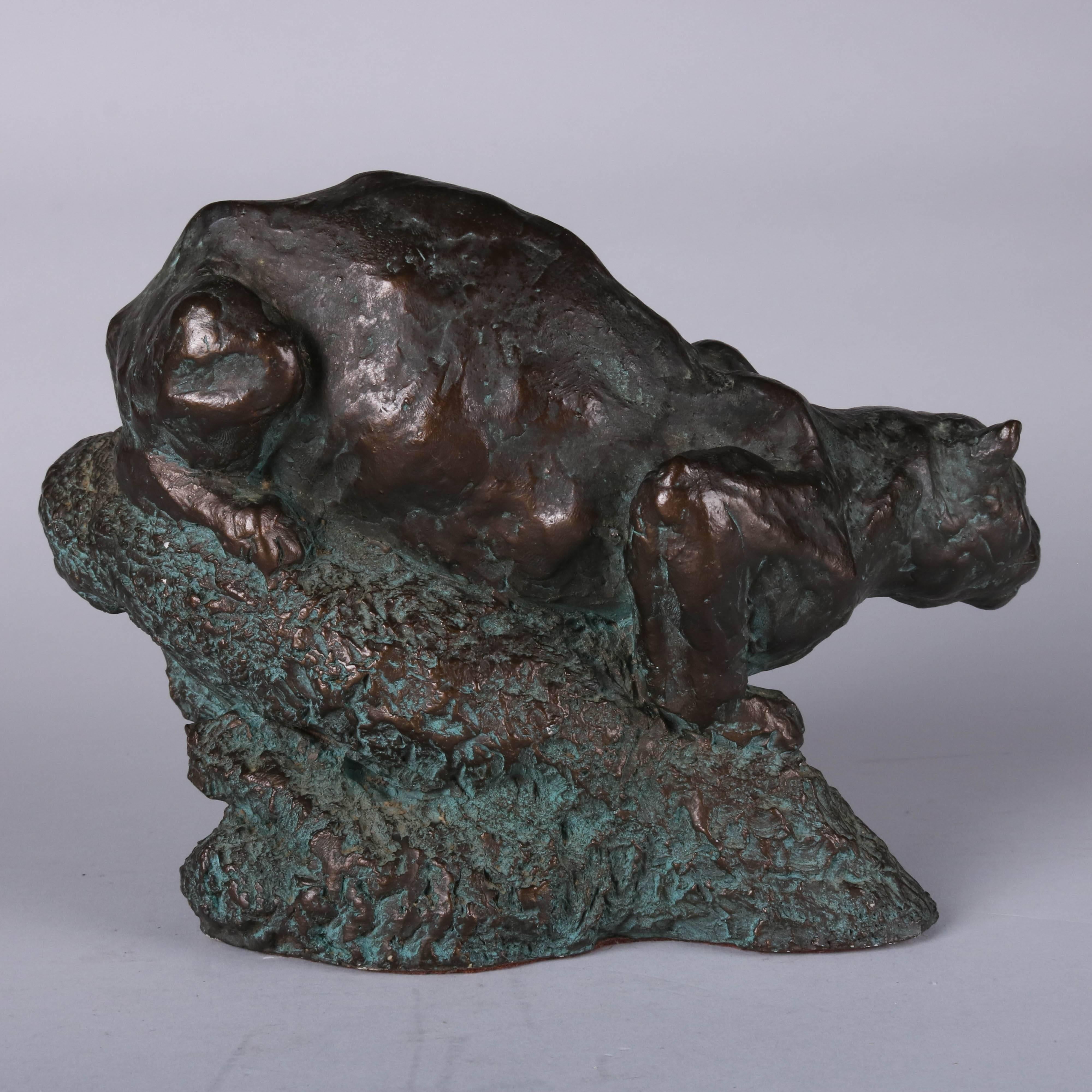 Bronzed Figural Sculpture of Stalking Cougar on the Hunt 2