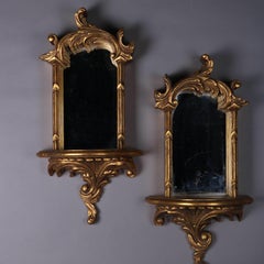 Pair of French Rococo Style Giltwood Mirrored Candle Wall Sconces