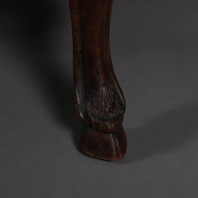 Set of Six Antique Italian Heavily Carved Baroque Velvet Chairs, Hoof