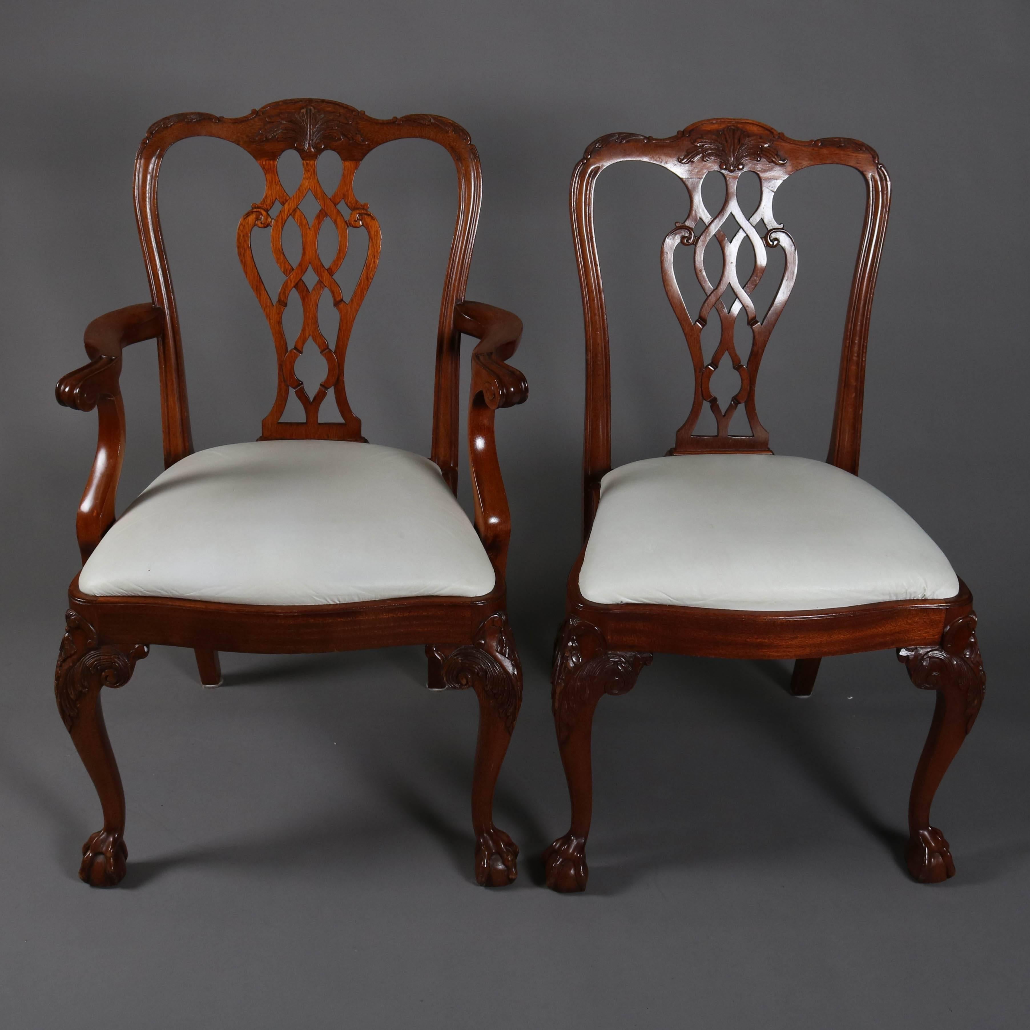Set of Eight Chippendale Style Flat Back Carved Mahogany Dining Chairs In Good Condition In Big Flats, NY