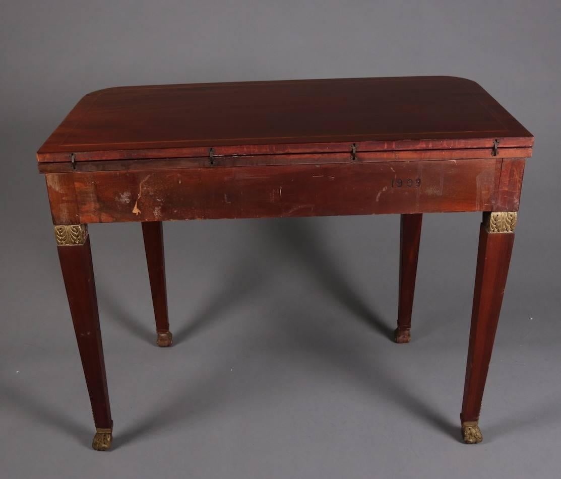 Antique French Empire Flame Mahogany Satinwood Banded and Gilt Game Table, 19thC 2