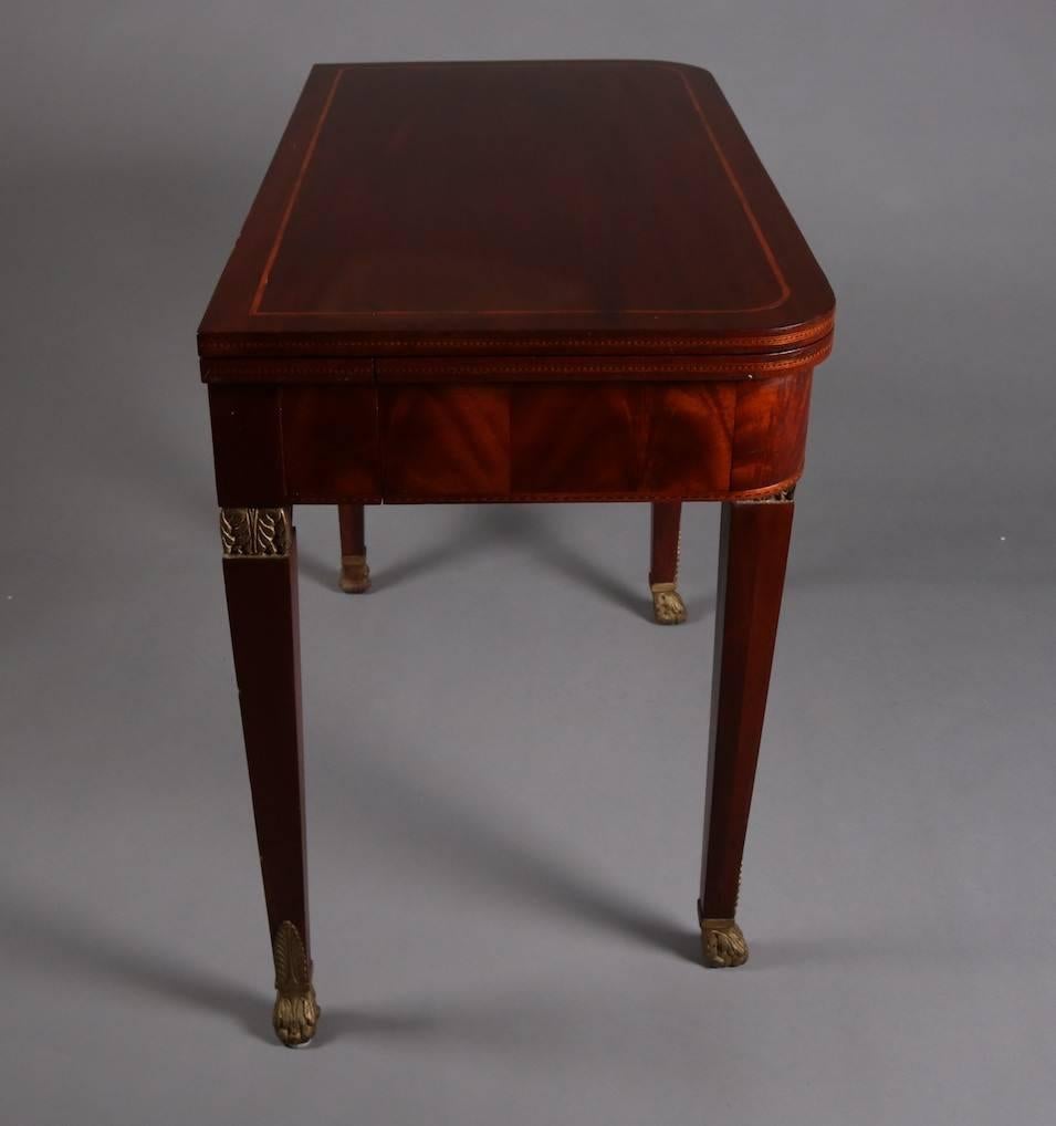 Antique French Empire Flame Mahogany Satinwood Banded and Gilt Game Table, 19thC 3