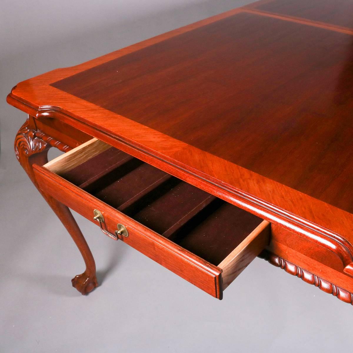 20th Century Chippendale Style 2-Tone Carved Mahogany Dining Table w/Silver Drawers, 20th C