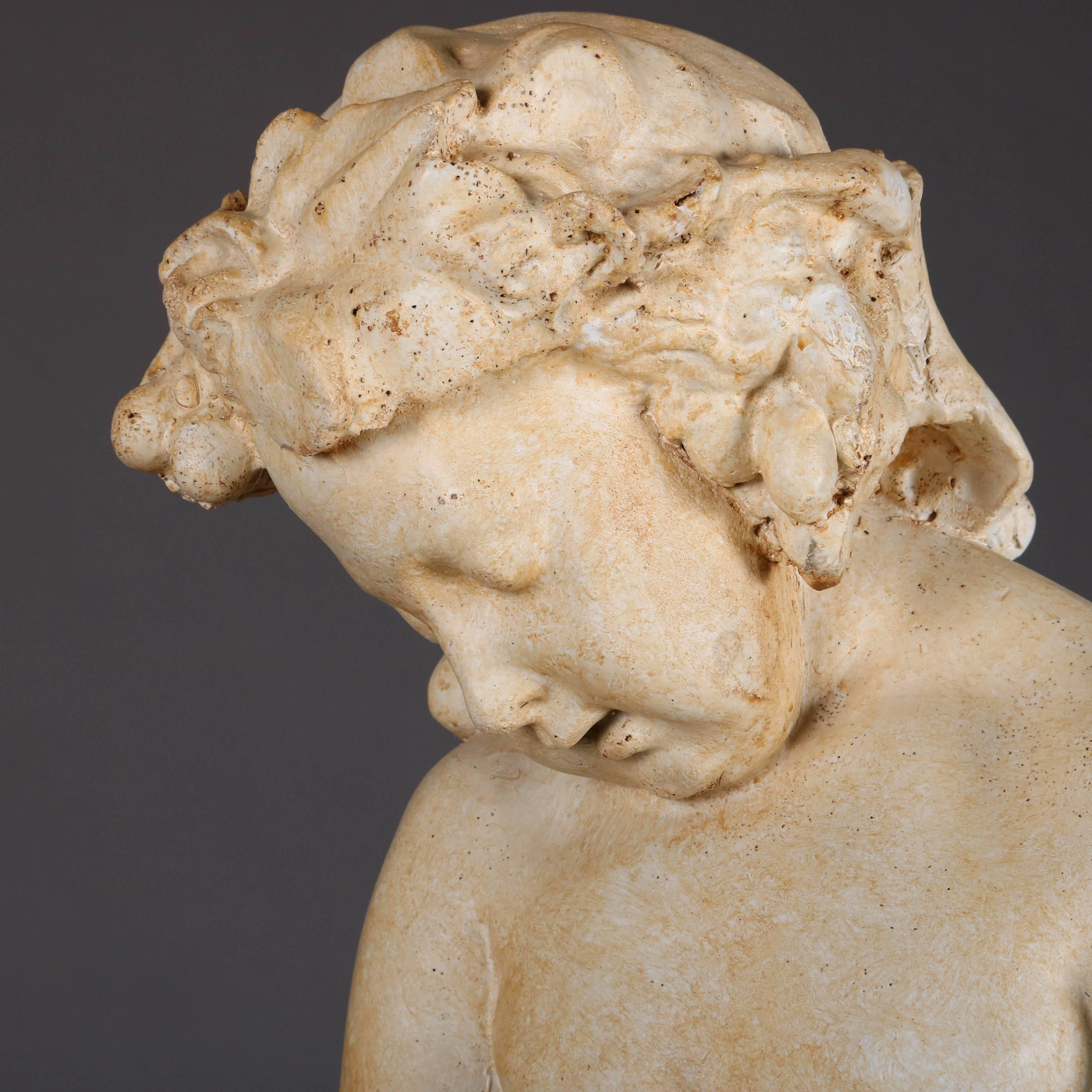 Classical Cherub Resin Sculpture on Corinthian Column Pedestal, 20th Century 1