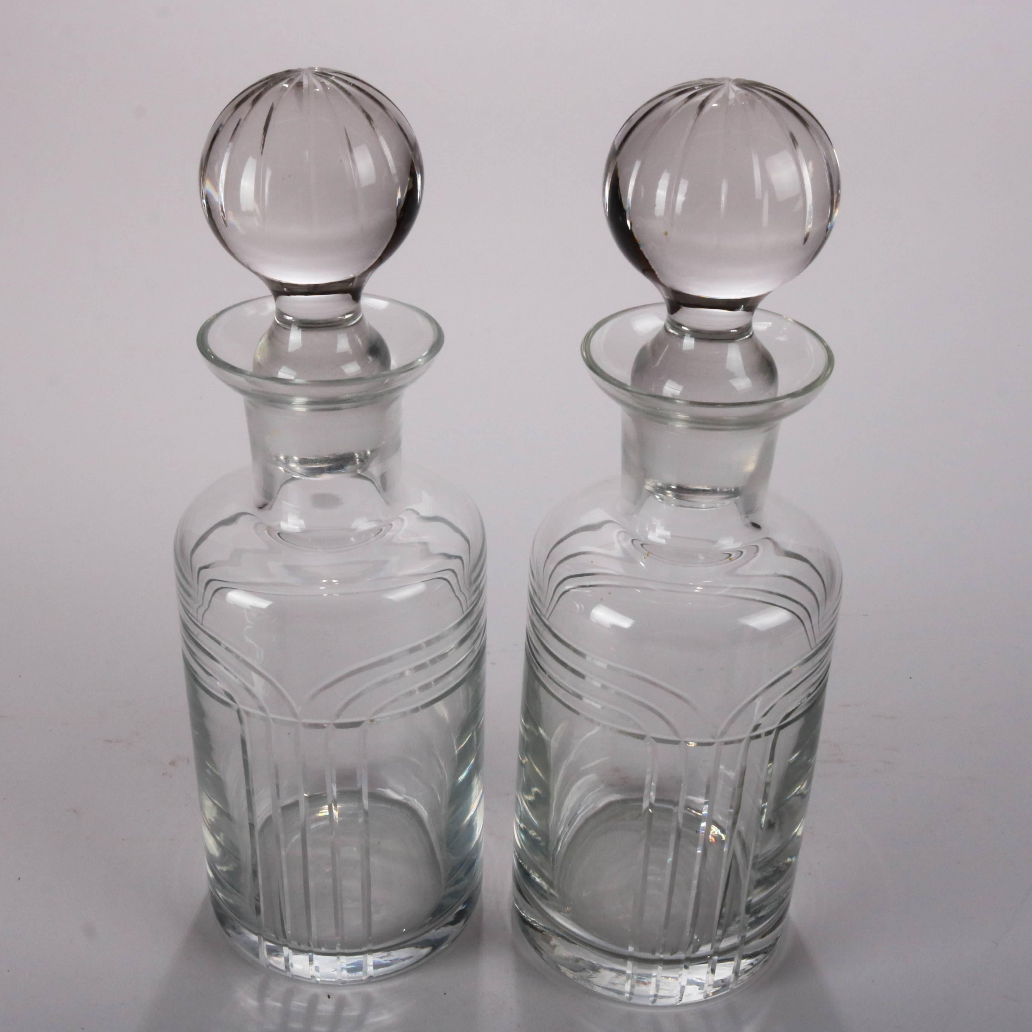 20th Century Pair of Vintage French Baccarat School Crystal Decanters with Stoppers